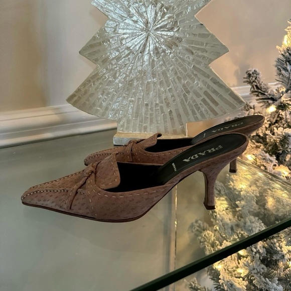 Prada - Rare Vintage Tan Ostrich Leather Mules - Picture 7 of 10